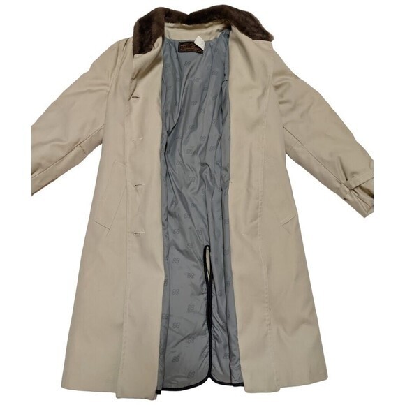 Vintage Eddie Bauer Womens Trench Coat Faux Fur Collar Made USA Black Tag - Picture 4 of 13